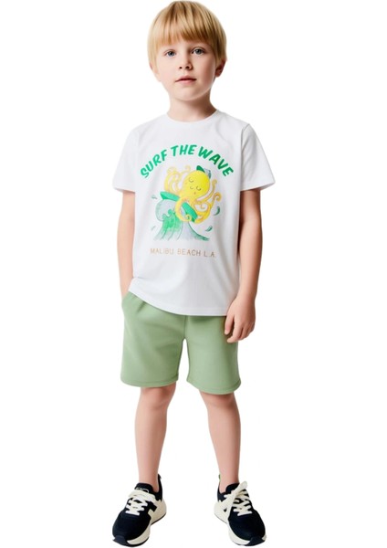 Erkek Çocuk Pamuklu Baskılı Üst ve Şort Seti Yazlık Konfor Kaliteli Şık Rahat