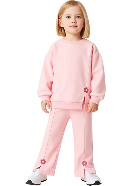 Kız Çocuk Pamuk Karışımlı Çiçek Motifli Regular Fit Örme Iki Parça Takım Kaliteli Şık Rahat