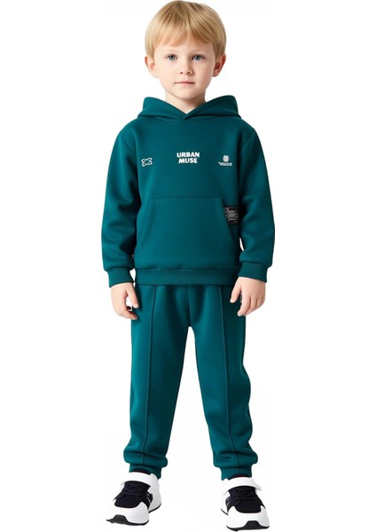 Kapüşonlu Regular Fit Erkek Çocuk Örme Takım Sweatshirt ve Eşofman Altı Kaliteli Şık Rahat