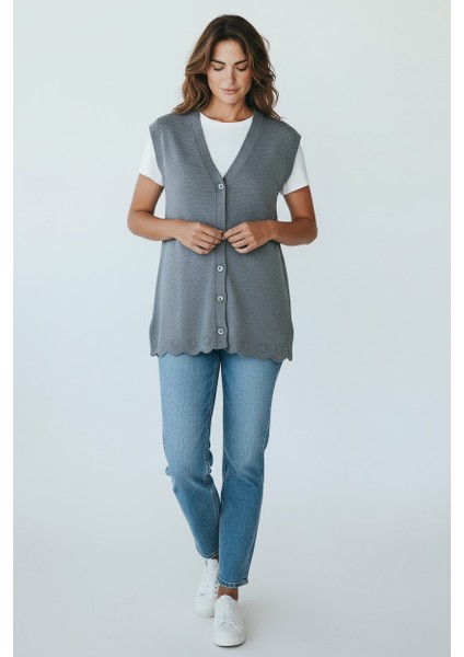 Kadın Önü Düğmeli Cepli Kalın Kışlık Kısa Yelek Mersa5