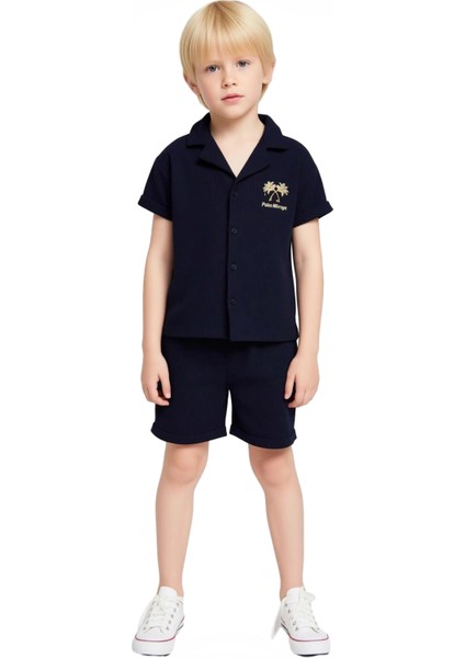 Erkek Çocuk Örme Dokulu Gömlek ve Şort Seti Yazın Enerjisi ve Rahatlığı Bir Arada Kaliteli