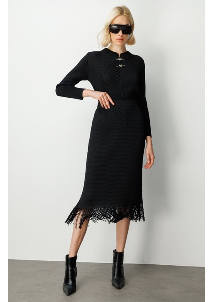 Kadın Beli Lastikli Püsküllü Etek 3911 Siyah fiyatları