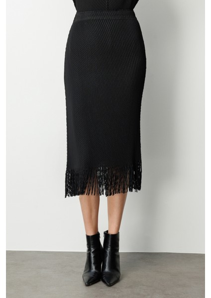 Kadın Beli Lastikli Püsküllü Etek 3911 Siyah modelleri