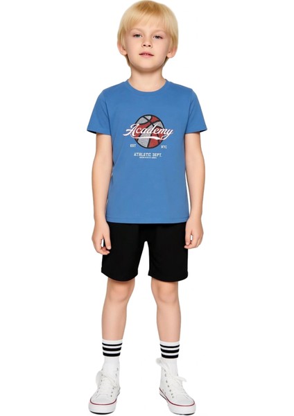 Genç Erkek Pamuklu Spor Kısa Kollu Üst ve Şort Takım Seti Kaliteli Şık Rahat Günlük