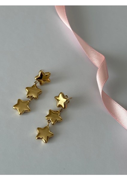 Sallantılı Üç Yıldız Model Kararmaz Gold Çelik Küpe fiyatları