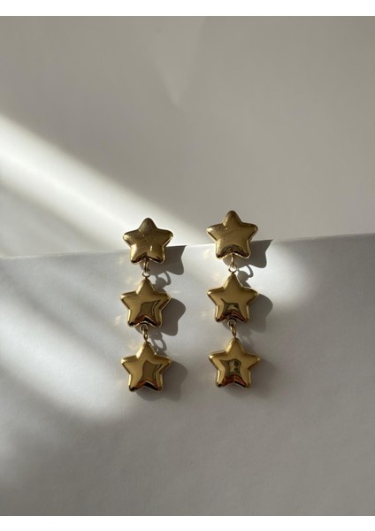 Sallantılı Üç Yıldız Model Kararmaz Gold Çelik Küpe fırsatları