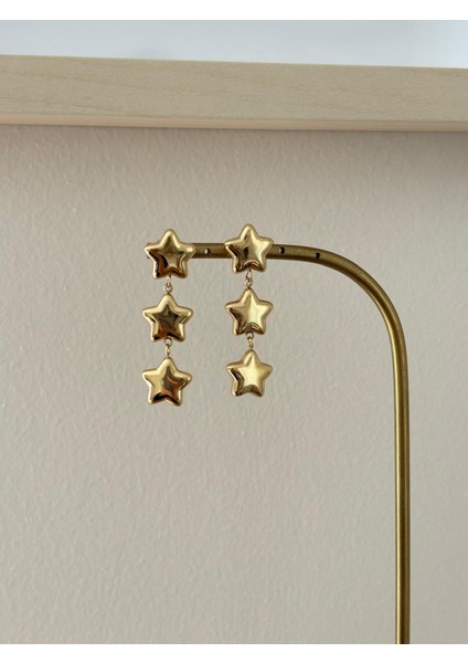Sallantılı Üç Yıldız Model Kararmaz Gold Çelik Küpe indirimleri