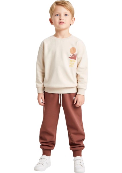 Erkek Çocuk Konforlu Örme Sweatshirt ve Eşofman Altı Takımı Bisiklet Yaka Kaliteli Şık Rahat