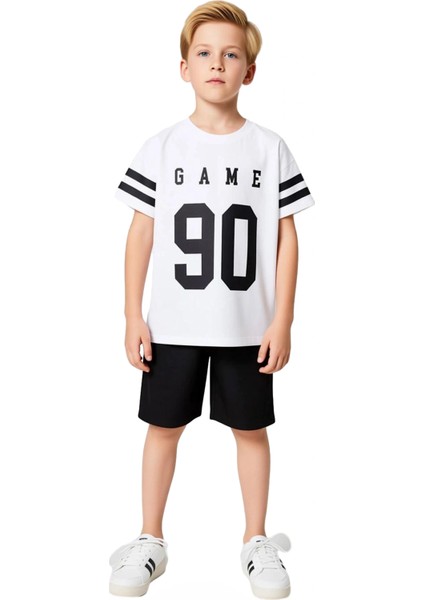 Genç Erkek Pamuklu Oversize Bisiklet Yaka Baskılı T Shirt ve Şort Kombinasyonu Kaliteli Şık