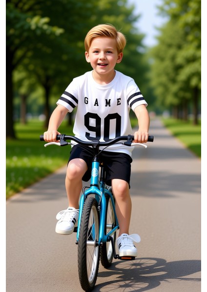 Genç Erkek Pamuklu Oversize Bisiklet Yaka Baskılı T Shirt ve Şort Kombinasyonu Kaliteli Şık modelleri