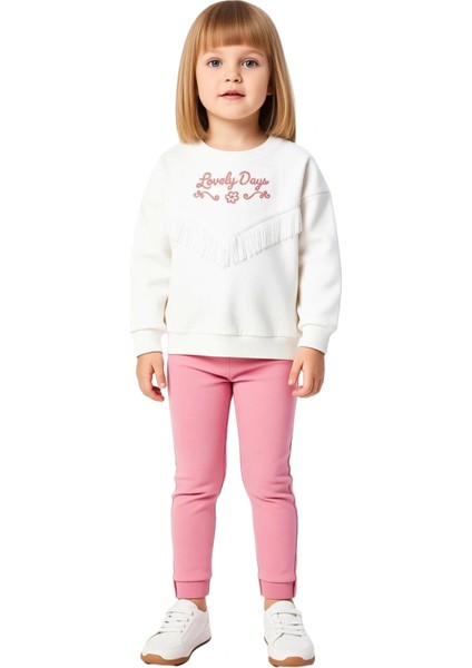 Kız Çocuk Örme Takım Slogan Baskılı Püsküllü ve Oversize Konforu Kaliteli Şık Rahat