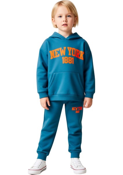 Chicago 1886 Kapüşonlu Oversize Sweatshirt ve Eşofman Altı Takımı Kız Çocuk Kaliteli Şık Rahat