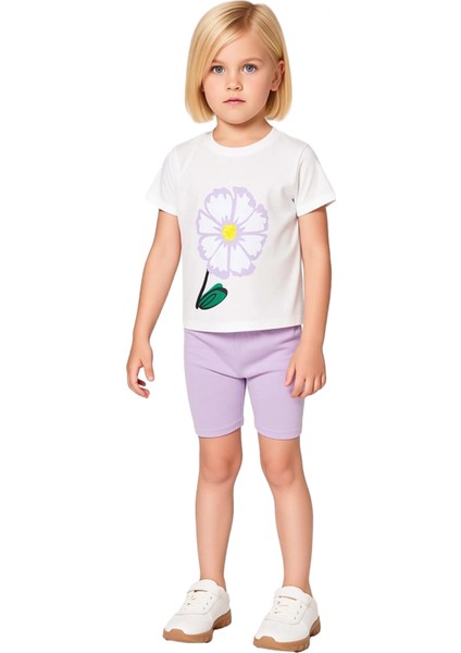 Kız Çocuk Pamuklu Kısa Kollu Üst ve Tayt Ikili Takım Kaliteli Şık Rahat Günlük