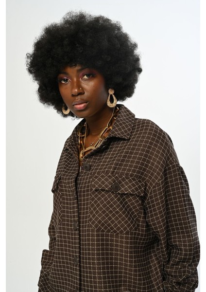 Kadın Kare Desenli Simli Çift Cepli Gömlek modelleri