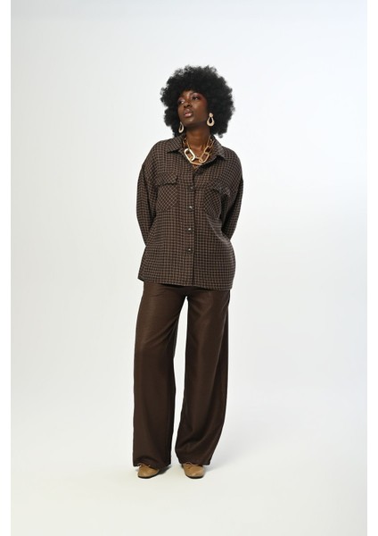 Kadın Kare Desenli Simli Çift Cepli Gömlek fırsatları