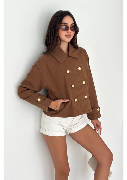 Düğme Detaylı Yağmur Gabardin Ceket Kahverengi modelleri