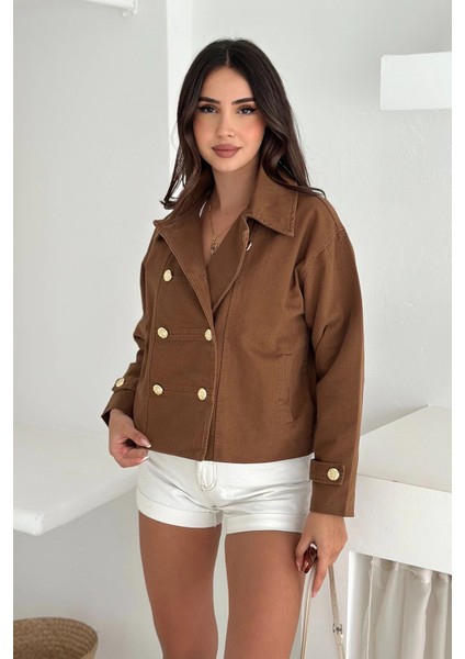 Düğme Detaylı Yağmur Gabardin Ceket Kahverengi indirimleri