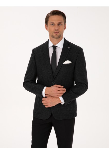 Erkek Antrasit Slim Fit Yün Karışımlı Balıksırtı Ceket 50311215-VR006