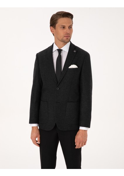Erkek Antrasit Slim Fit Yün Karışımlı Balıksırtı Ceket 50311215-VR006 modelleri