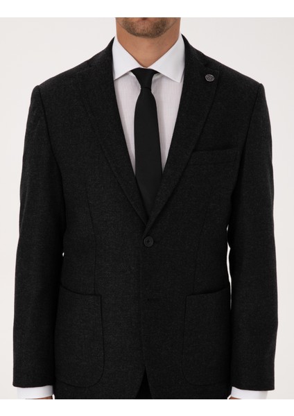 Erkek Antrasit Slim Fit Yün Karışımlı Balıksırtı Ceket 50311215-VR006