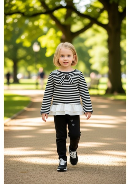 Kız Çocuk Pamuklu Çizgili Uzun Kollu Sweatshirt ve Eşofman Altı Takımı Kaliteli Şık Rahat fırsatları