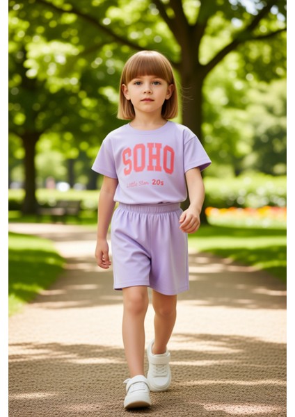 Kız Çocuk Pamuklu Slogan Detaylı Günlük Kısa Kollu Iki Parça Set Kaliteli Şık Rahat fırsatları