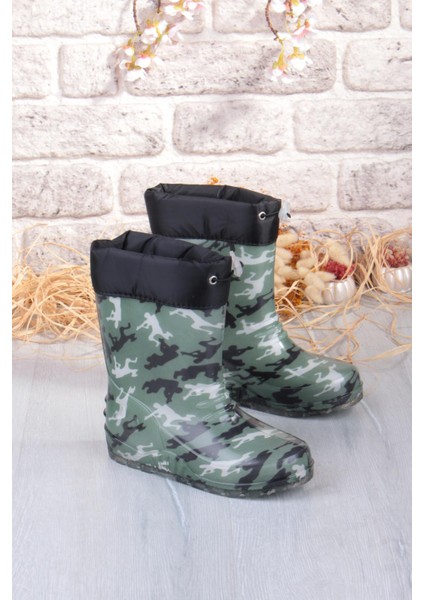 7061 Asker Figürlü Içi Peluşlu Su Geçirmez Erkek Çocuk Kar Yağmur Çizmesi