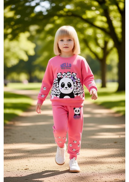Kız Çocukları Için Panda Temalı Konforlu Örme Eşofman Takımı Kaliteli Şık Rahat fırsatları
