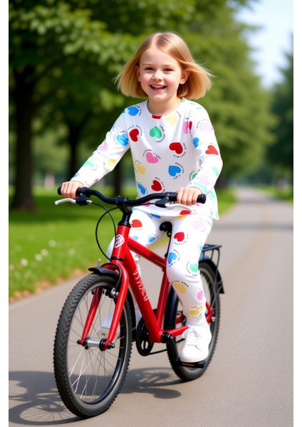 Kız Çocuk Pamuk Polyester Örme Kalp Baskılı Pijama Takımı Kaliteli Şık Rahat Günlük modelleri