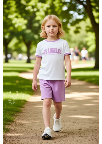 Genç Kızlar Için %100 Pamuklu Slogan Detaylı Kısa Kol Üst ve Şort Seti Kaliteli Şık Rahat fırsatları