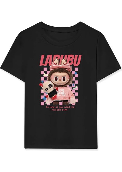 Kız Labubu Çocuk Baskılı T-Shirt - Siyah