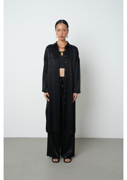 Kadın Siyah Renk Desenli Uzun Tunik Tesettür Gömlek - Elbise fiyatları