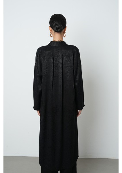 Kadın Siyah Renk Desenli Uzun Tunik Tesettür Gömlek - Elbise indirimleri