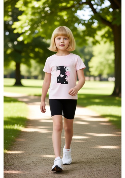 Kız Çocuk Pamuklu Kısa Kollu Üst ve Tayt Ikili Takım Kaliteli Şık Rahat Günlük fırsatları