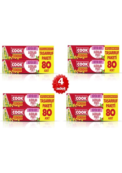 x 4 Adet Ekonomik Büyük Boy Buzdolabı Poşeti 80 Adet