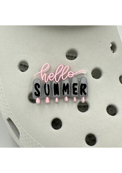 Terlik Süsü ve Aksesuarı , Çanta Süsü – Jibbitz 3D Hello Summer Logo Aksesuar