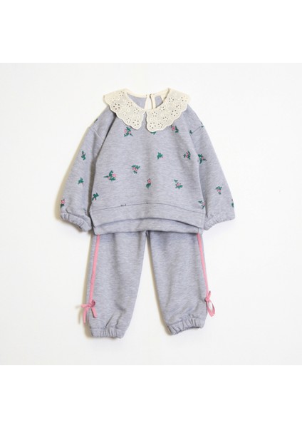 Kız Çocuk Yakalı Çiçek Desenli Takım