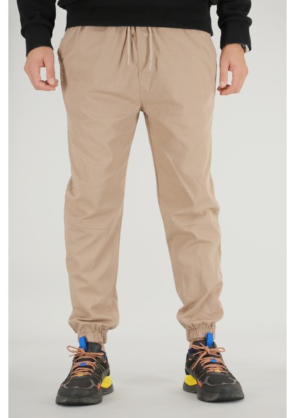 Erkek Vizon Jogger Pantolon Rahat Kesim Pamuklu Lastikli Paça Ipli