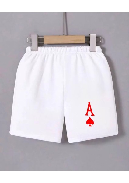 Kadın Beli Lastikli Baskılı Mini Şort - Beyaz