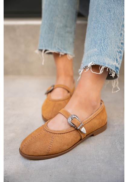 Opsis Taba Süet Düz Taban Kemer Detaylı Babet modelleri