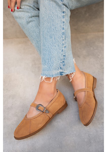 Opsis Taba Süet Düz Taban Kemer Detaylı Babet fırsatları