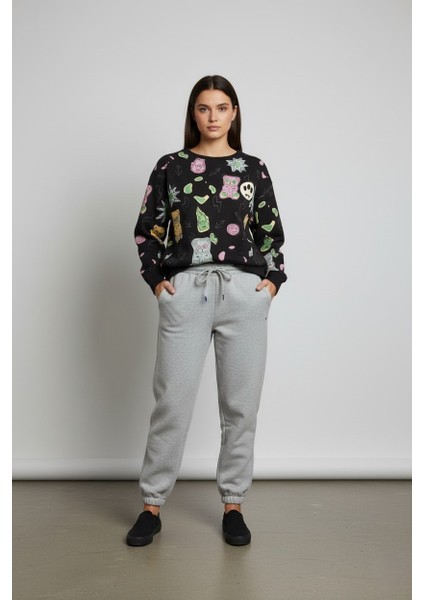 Kadın Eğlenceli Baskılı %100 Pamuk 3 Iplik Şardonsuz Sweatshirt - Bisiklet Yaka Basic Üst modelleri