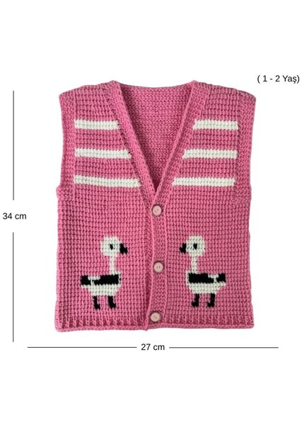 3561 El Örgüsü Ördek Desenli Örgü Kız Bebek Yeleği /1 - 2 Yaş fiyatları
