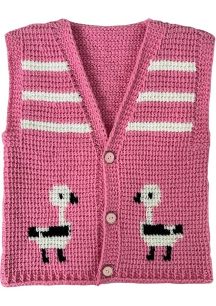 3561 El Örgüsü Ördek Desenli Örgü Kız Bebek Yeleği /1 - 2 Yaş modelleri