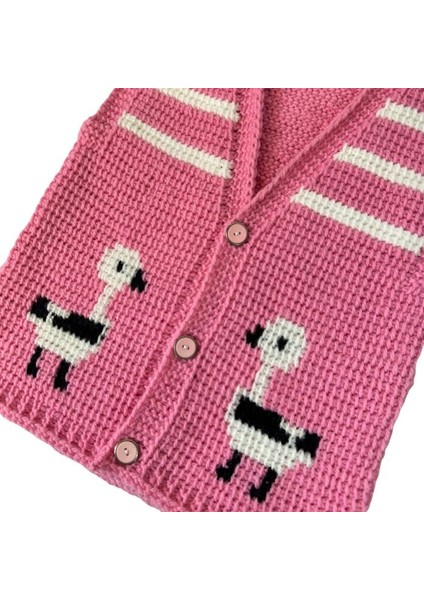 3561 El Örgüsü Ördek Desenli Örgü Kız Bebek Yeleği /1 - 2 Yaş indirimleri