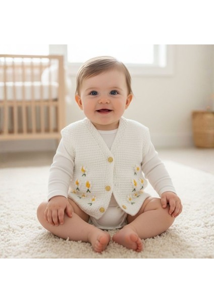 6224 El Örgüsü Papatya Desenli Kız Bebek Yeleği / 1 - 3 Yaş