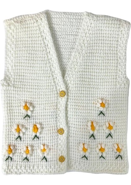 6224 El Örgüsü Papatya Desenli Kız Bebek Yeleği / 1 - 3 Yaş modelleri