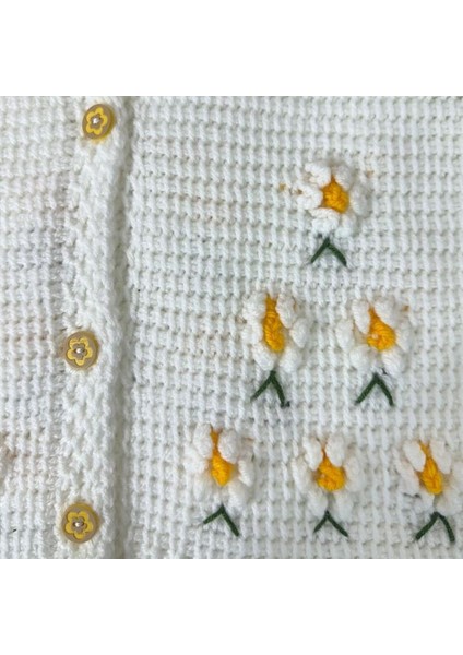 6224 El Örgüsü Papatya Desenli Kız Bebek Yeleği / 1 - 3 Yaş indirimleri