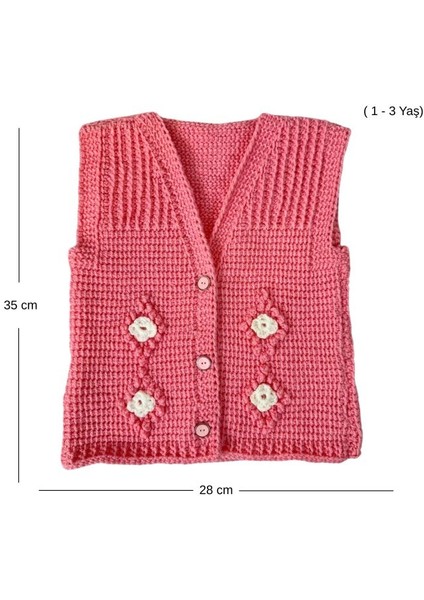 3485 El Örgüsü Çiçek Desenli Örgü Kız Bebek Yeleği / 1 - 3 Yaş fiyatları