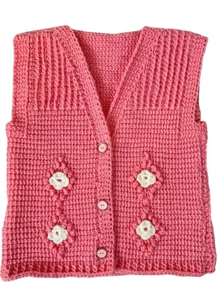 3485 El Örgüsü Çiçek Desenli Örgü Kız Bebek Yeleği / 1 - 3 Yaş modelleri